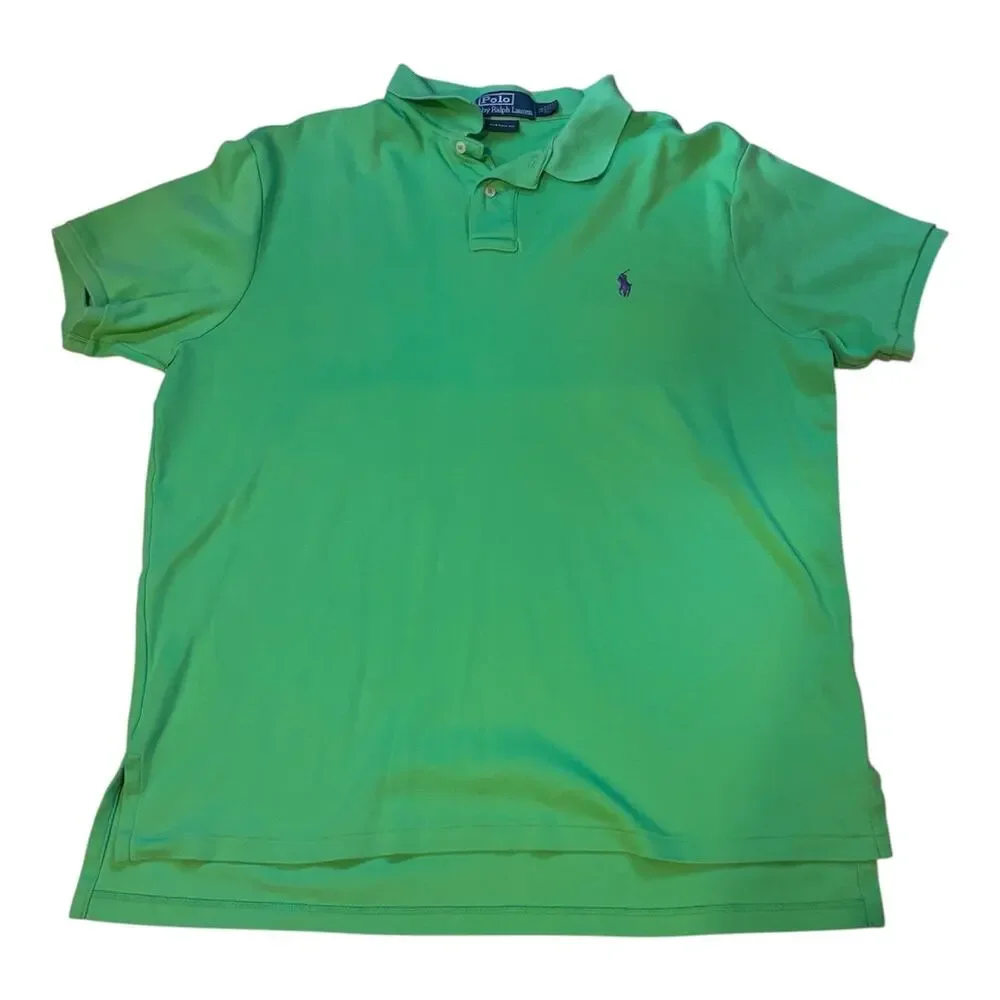 Polo Ralph Lauren Men's XL Custom Fit Polo Shirt Kelly Green Purple Pony